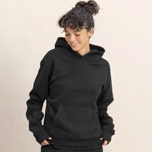 NEW Double Zero Black Essential Hoodie Kangaroo Pocket Cozy Relaxed Fit Large